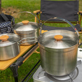 Maxbell 5x Stainless Steel Cooking Pot Kit Camping Pan Picnic Backpacking Outdoor