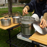 Maxbell 5x Stainless Steel Cooking Pot Kit Camping Pan Picnic Backpacking Outdoor