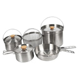 Maxbell 5x Stainless Steel Cooking Pot Kit Camping Pan Picnic Backpacking Outdoor