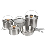 Maxbell 5x Stainless Steel Cooking Pot Kit Camping Pan Picnic Backpacking Outdoor