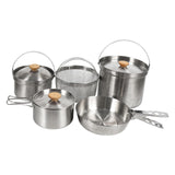 Maxbell 5x Stainless Steel Cooking Pot Kit Camping Pan Picnic Backpacking Outdoor