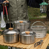 Maxbell 5x Stainless Steel Cooking Pot Kit Camping Pan Picnic Backpacking Outdoor