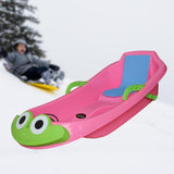 Maxbell Snow Sled Wear Resistant Non Slip Board Sledge for Skating Skiing Winter Frog Pink