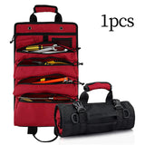 Maxbell Roll up Tool Bag Organizer with 5 Zippered Pockets for Mechanic Carpenter Red