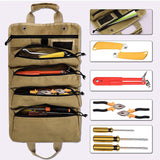 Maxbell Roll up Tool Bag Organizer with 5 Zippered Pockets for Mechanic Carpenter Khaki