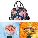 Maxbell Insulated Lunch Bag Durable Lunch Box for Camping Outdoor Travel Dark Blue Rose