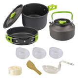 Maxbell Camping Cooking Set Teapot and Pans Utensils Tableware for Dinner green