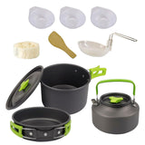 Maxbell Camping Cooking Set Teapot and Pans Utensils Tableware for Dinner green