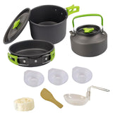 Maxbell Camping Cooking Set Teapot and Pans Utensils Tableware for Dinner green