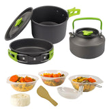 Maxbell Camping Cooking Set Teapot and Pans Utensils Tableware for Dinner green