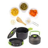 Maxbell Camping Cooking Set Teapot and Pans Utensils Tableware for Dinner green