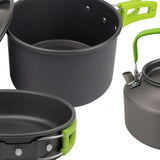Maxbell Camping Cooking Set Teapot and Pans Utensils Tableware for Dinner green