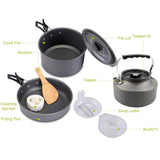 Maxbell Camping Cooking Set Teapot and Pans Utensils Tableware for Dinner black