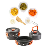 Maxbell Camping Cooking Set Teapot and Pans Utensils Tableware for Dinner orange