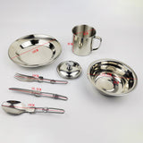 Maxbell Portable Camping Cutlery Set Stainless Steel Plate 18cm, 300ml Mug Reusable