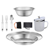Maxbell Portable Camping Cutlery Set Stainless Steel Plate 18cm, 300ml Mug Reusable