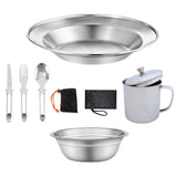 Maxbell Portable Camping Cutlery Set Stainless Steel Plate 18cm, 300ml Mug Reusable