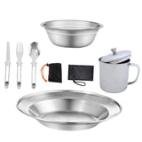 Maxbell Portable Camping Cutlery Set Stainless Steel Plate 18cm, 300ml Mug Reusable