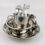 Maxbell Portable Camping Cutlery Set Stainless Steel Plate 18cm, 300ml Mug Reusable
