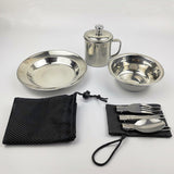 Maxbell Portable Camping Cutlery Set Stainless Steel Plate 18cm, 300ml Mug Reusable