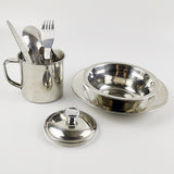 Maxbell Portable Camping Cutlery Set Stainless Steel Plate 18cm, 300ml Mug Reusable