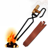 Maxbell Fireplace Tongs Fire Place Picnic Heat Insulation Outdoor Fire Tongs clip leather case