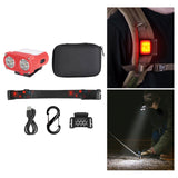 Maxbell Mini LED Headlamp Flashlight Body Sensor Lightweight with Head Strap Bright Red
