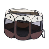 Maxbell Oxford Cloth Foldable Pet Playpen Zippered Mesh for Rabbit Kitten Cat Coffee Beige