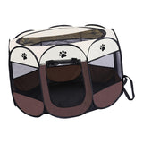 Maxbell Oxford Cloth Foldable Pet Playpen Zippered Mesh for Rabbit Kitten Cat Coffee Beige