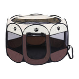 Maxbell Oxford Cloth Foldable Pet Playpen Zippered Mesh for Rabbit Kitten Cat Coffee Beige
