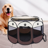 Maxbell Oxford Cloth Foldable Pet Playpen Zippered Mesh for Rabbit Kitten Cat Coffee Beige