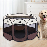 Maxbell Oxford Cloth Foldable Pet Playpen Zippered Mesh for Rabbit Kitten Cat Coffee Beige
