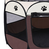 Maxbell Oxford Cloth Foldable Pet Playpen Zippered Mesh for Rabbit Kitten Cat Coffee Beige