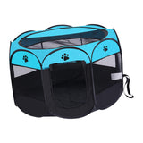 Maxbell Oxford Cloth Foldable Pet Playpen Zippered Mesh for Rabbit Kitten Cat Blue Black