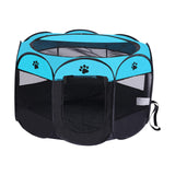 Maxbell Oxford Cloth Foldable Pet Playpen Zippered Mesh for Rabbit Kitten Cat Blue Black