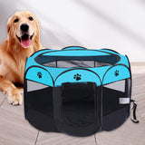 Maxbell Oxford Cloth Foldable Pet Playpen Zippered Mesh for Rabbit Kitten Cat Blue Black