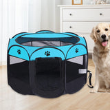 Maxbell Oxford Cloth Foldable Pet Playpen Zippered Mesh for Rabbit Kitten Cat Blue Black