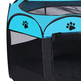 Maxbell Oxford Cloth Foldable Pet Playpen Zippered Mesh for Rabbit Kitten Cat Blue Black