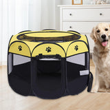 Maxbell Oxford Cloth Foldable Pet Playpen Zippered Mesh for Rabbit Kitten Cat Yellow Black