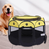Maxbell Oxford Cloth Foldable Pet Playpen Zippered Mesh for Rabbit Kitten Cat Yellow Black