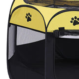 Maxbell Oxford Cloth Foldable Pet Playpen Zippered Mesh for Rabbit Kitten Cat Yellow Black