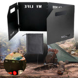 Maxbell Foldable Windshield Wind Protection W/ Carrying Bag for Backpacking Picnic 4 Plate Black