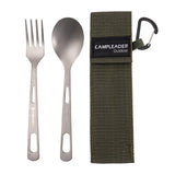 Maxbell Titanium Camping Tableware Durable Ultralight for Backpacking Tableware Fork Spoon Green Bag