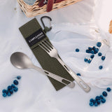 Maxbell Titanium Camping Tableware Durable Ultralight for Backpacking Tableware Fork Spoon Green Bag