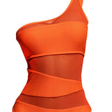Maxbell Women Swimsuit Beachwear Padded Cup 1 Piece Bikini for Holiday Surfing Beach S Orange