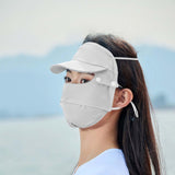 Maxbell Women Face Mask with Hat Brim Summer Breathable for Hiking Traveling Cycling Light Gray