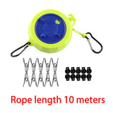 Maxbell Camping Clothesline Retractable Washing Line for Bathroom Hiking Backpacking 10 Buckle 10 Clips Green