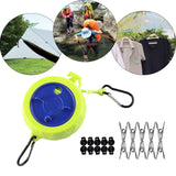 Maxbell Camping Clothesline Retractable Washing Line for Bathroom Hiking Backpacking 10 Buckle 10 Clips Green