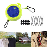 Maxbell Camping Clothesline Retractable Washing Line for Bathroom Hiking Backpacking 10 Buckle 10 Clips Green