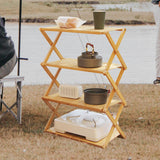 Maxbell Camping Storage Rack Flowerpot Holder Foldable Bamboo Storage Shelf for Lawn 4 Layer 50cm